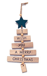 Choinka z drewna I WISH YOU A MERRY CHRISTMAS zawieszka 24 cm Arpex