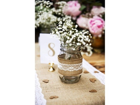 Taśma juta NATURALNA z białą koronką 5 cm x 5 m PartyDeco