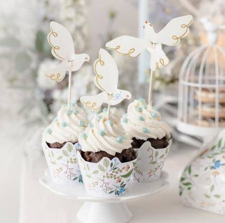 Dekoracje do muffinek na piku GOŁĘBIE 6 szt. PartyDeco