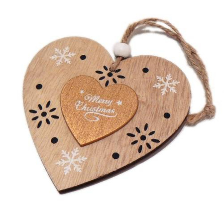 Serce z drewna ze złotem MERRY X-MAS zawieszka Arpex