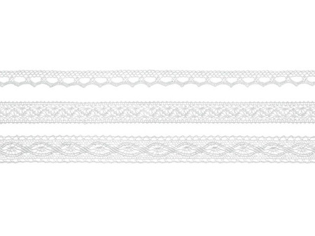 Koronka bawełniana VINTAGE MOMENTS BIAŁA 1 cm, 1,5 cm i 2 cm 4,5 m PartyDeco