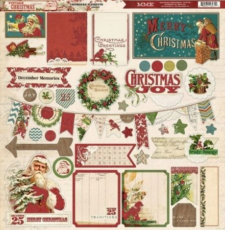 Kształty tekturowe brokatowe samoprzylepne CHIPBOARD VINTAGE CHRISTMAS 35 szt. My Mind`s Eye