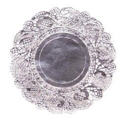 Serwetka papierowa koronkowa OKRĄGŁA SREBRNA 11 cm 5 szt. dpCraft