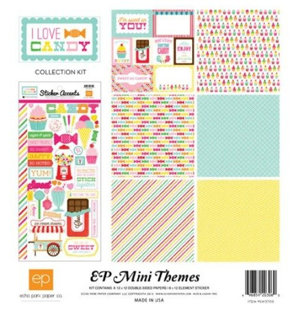 Papier do scrapbookingu dwustronny 30,5 x 30,5 cm I LOVE CANDY 6 szt. z 45 naklejkami Echo Park