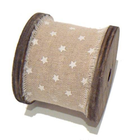 Taśma juta BEŻOWA NATURALNA w gwiazdki 5 cm x 3 m