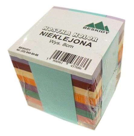 Karteczki nieklejone kostka biurowa JUMBO mix kolorów 85 x 85 mm BESKIDY