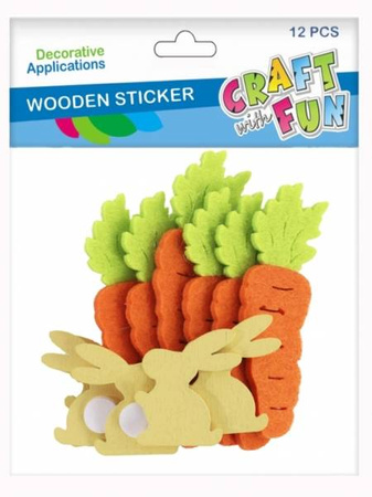 Naklejka MARCHEWKA z filcu ZAJĄC drewniany 12 szt. Craft with Fun