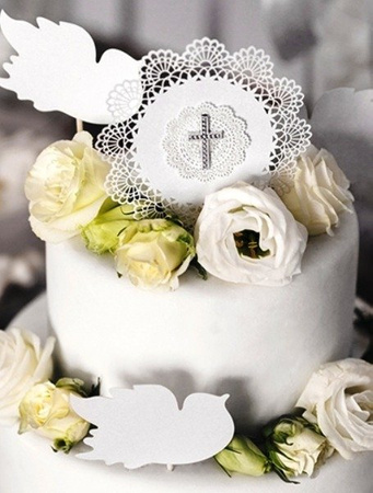 Zawieszka krzyż SREBRNY KOMUNIA 2,7 cm 25 szt. PartyDeco