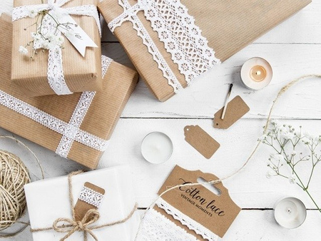 Koronka bawełniana VINTAGE MOMENTS BIAŁA 1 cm i 2 cm 4,5 m PartyDeco