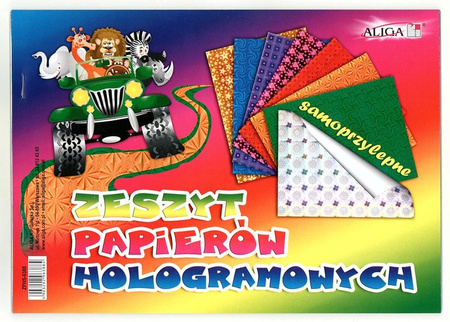 Wycinanka B5 samoprzylepna (zeszyt papierów) HOLOGRAM mix 8 kolorów i wzorów Aliga