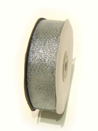 Tasiemka satynowa SREBRNA BROKAT 2,5 cm 32 m Aliga