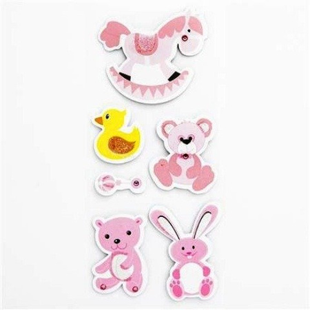 Naklejka brokatowa 3D PLUSZAKI STUFFED TOYS 6 szt. dpCraft