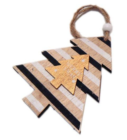 Choinka z drewna ze złotem MERRY X-MAS zawieszka Arpex