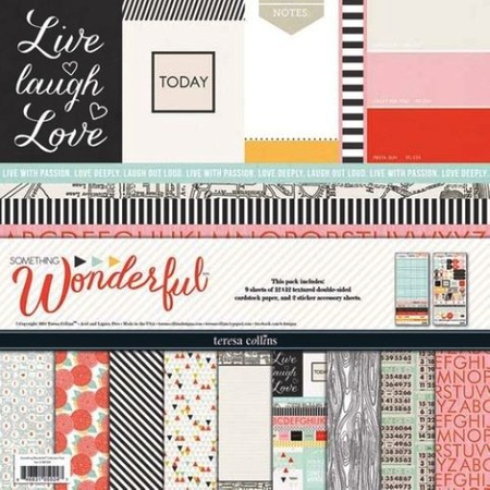 Papier do scrapbookingu dwustronny z naklejkami 30,5 x 30,5 cm SOMETHING WONERFUL 9 szt. Teresa Collins