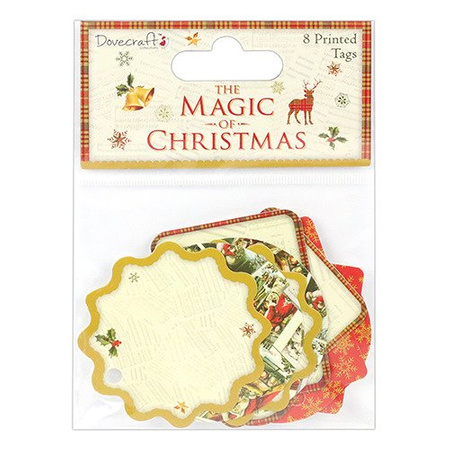 Tag zawieszka MIKOŁAJ, ŚNIEŻYNKI THE MAGIC OF CHRISTMAS 8 szt. Dovecraft