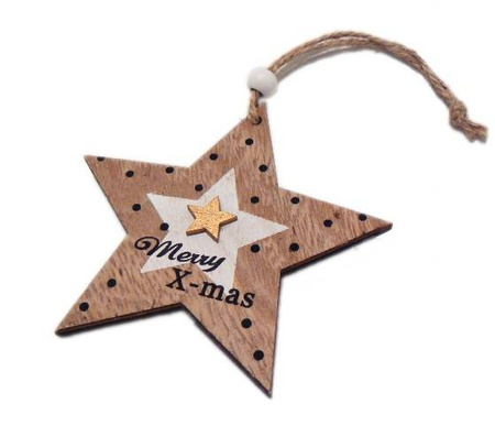 Gwiazdka z drewna ze złotem MERRY X-MAS zawieszka Arpex