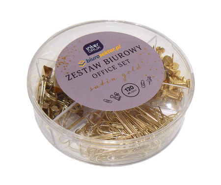 Spinacze, klipy i pinezki w pudełku 120 szt. ZŁOTY SATIN GOLD INTERDRUK