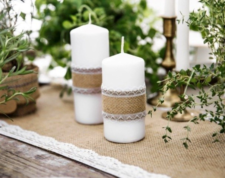 Taśma juta NATURALNA z białą koronką 5 cm x 5 m PartyDeco