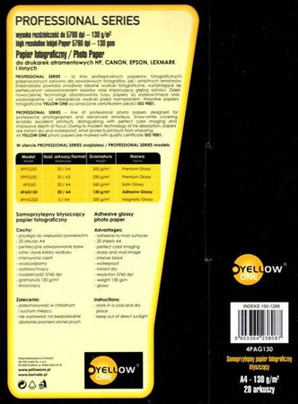 Papier fotograficzny samoprzylepny błyszczący A4 130 g BIAŁY Yellow One