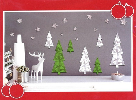 Naklejki 2D samoprzylepne CHOINKI GWIAZDKI SREBRNE BROKATOWE 17 szt. Arpex