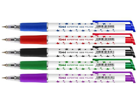Długopis automatyczny w gwiazdki CZERWONY Super fine TOMA
