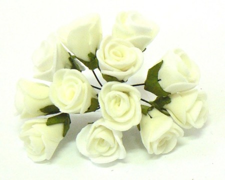 Kwiaty RÓŻA KREMOWA 1,5 cm z pianki foamiran 12 szt. Luk