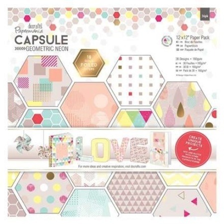 Papier do scrapbookingu jednostronny 30,5 x 30,5 cm zestaw 36 szt. CAPSULE GEOMETRIC NEON Papermania docrafts